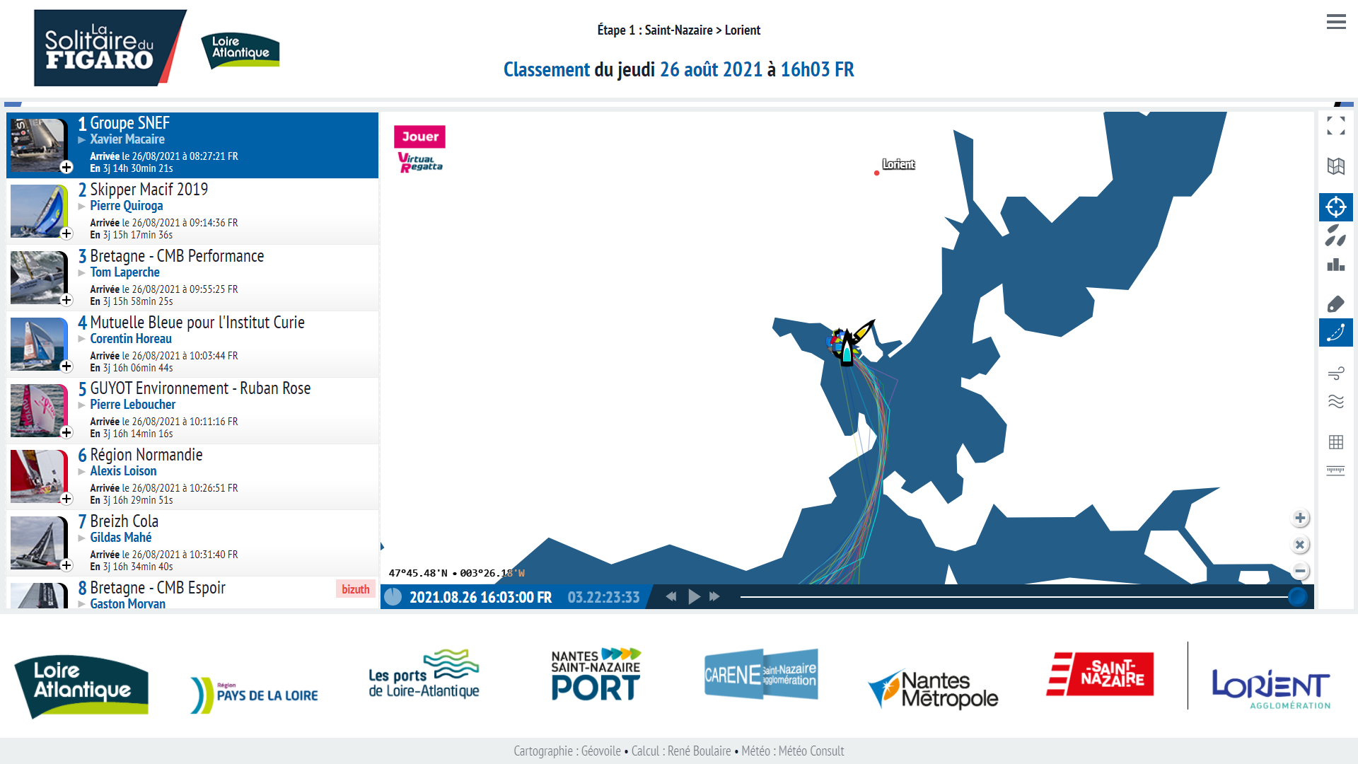 Lorient Solitaire du Figaro : cartographie en direct