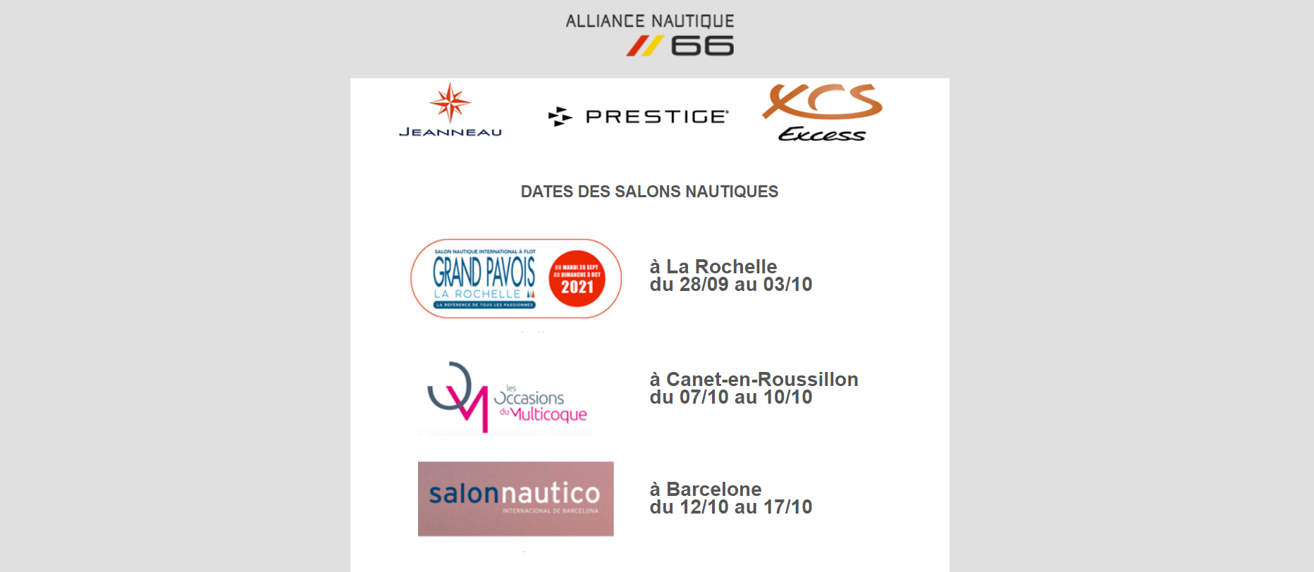 Agenda des Salons Nautiques